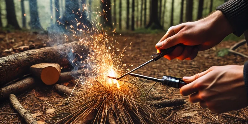 Starting a Campfire in the Woods